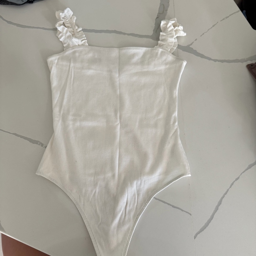 White Ruffled Bodysuit Aritzia
